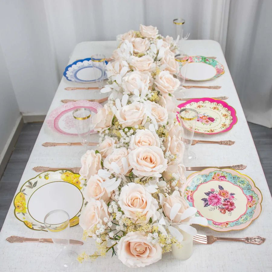 Assorted Vintage Mixed Floral Paper Dinner Plates – Scalloped - Edge Design. - Pretty Party Boxx