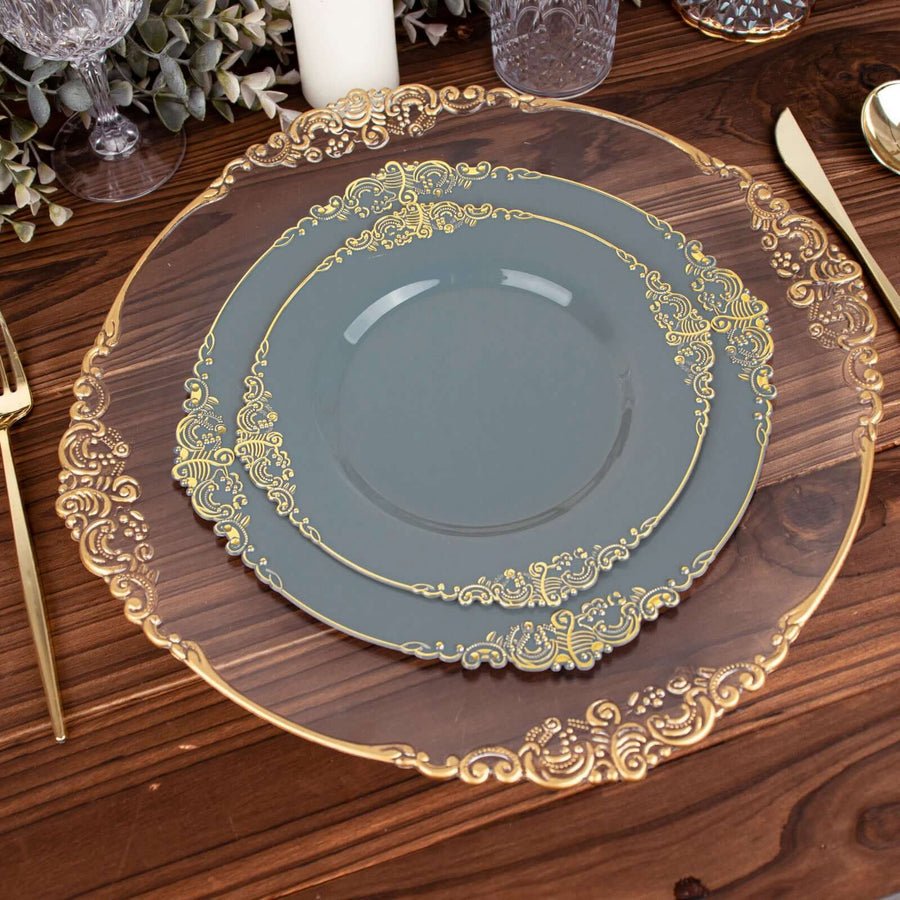 10 - Pack Leaf Embossed Rim Round Plastic Dessert Plates – Elegant Disposable Party Plates for Weddings & Events