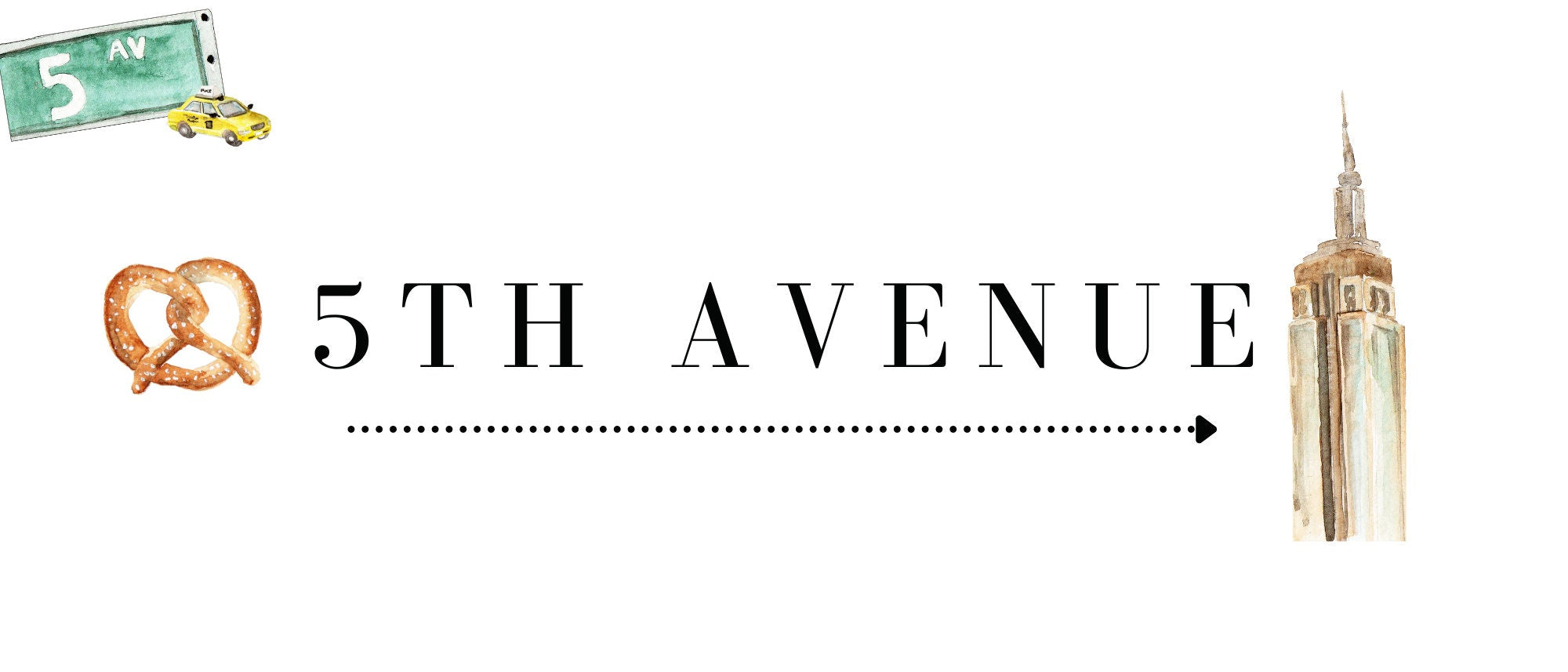 5th Avenue shopping district street sign for New York themed party favors, measuring 9.5 by 4 inches and printed on professional photo paper for New York city themed party decor.