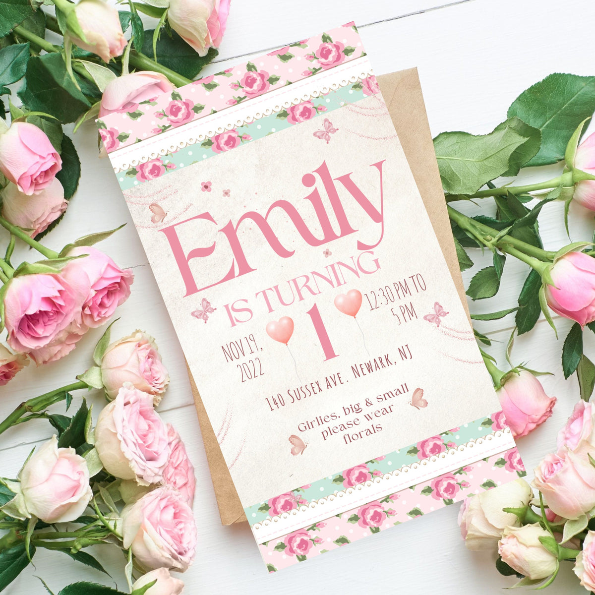 Floral Birthday Invitation – Printable Baby Birthday Template | Editable Canva Design Instant Download - Pretty Party Boxx