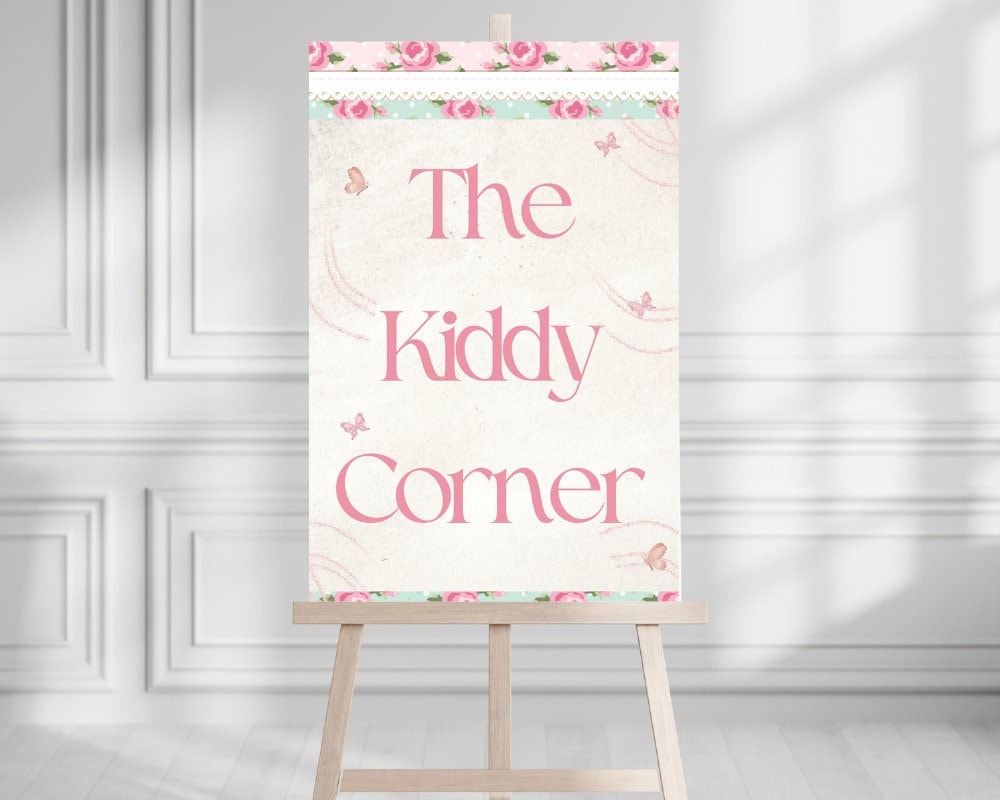 Floral Birthday Kiddie Corner Sign – Editable Canva Template (Instant Download) - Pretty Party Boxx