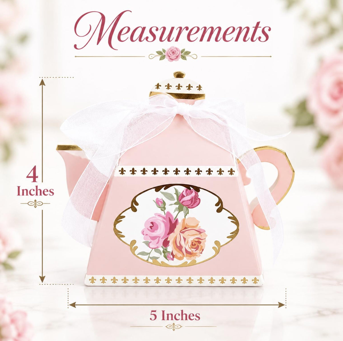 25 - Pack Mini Teapot Party Favor Boxes – Pink Peony Floral Gift Boxes for Weddings & Tea Parties - Pretty Party Boxx