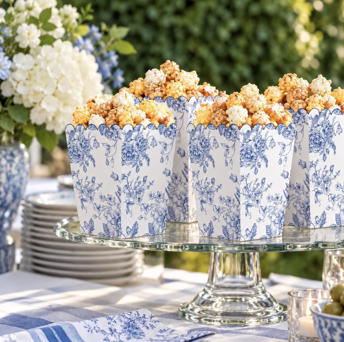 Floral Toile Scalloped Popcorn Cups – Mini Popcorn Boxes for Showers, Weddings & Tea Parties