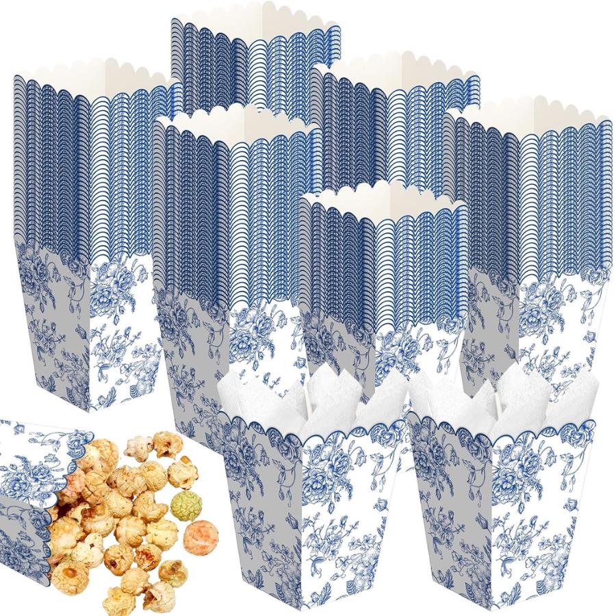 Floral Toile Scalloped Popcorn Cups – Mini Popcorn Boxes for Showers, Weddings & Tea Parties