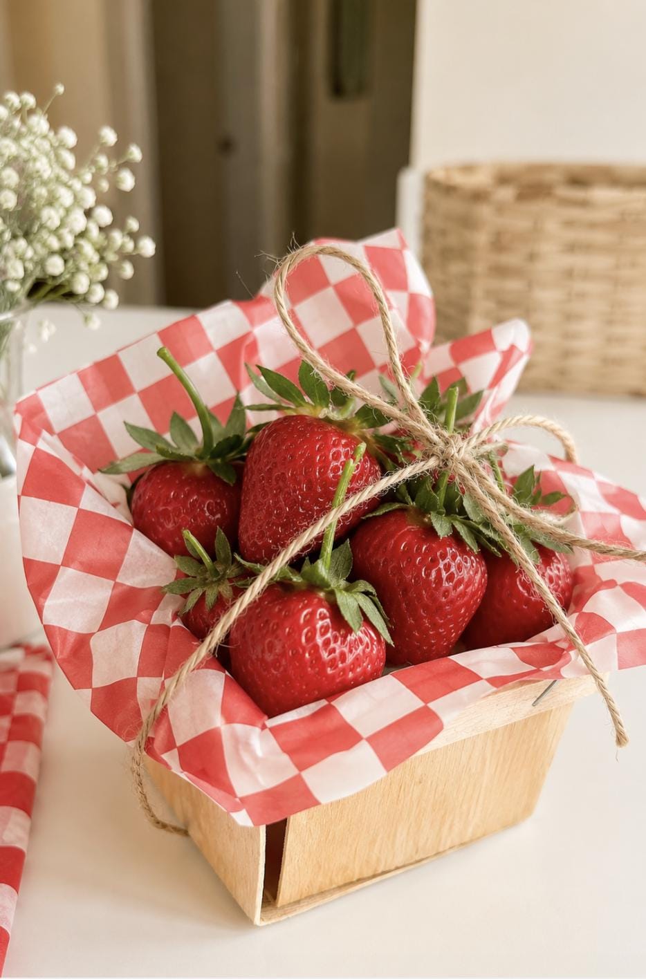 Fruit Berry Basket Favor Boxes with Printed Wax Paper – Farmers Market Picnic Favors for Weddings & Showers