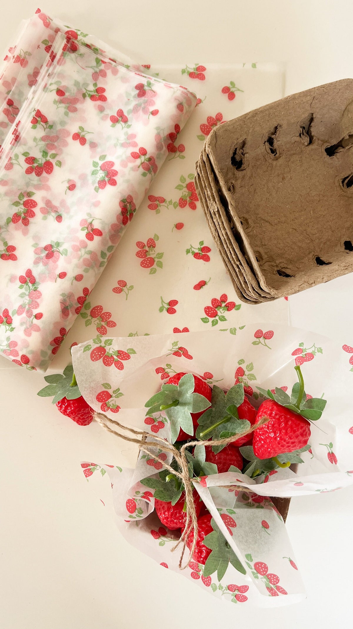 Fruit Berry Basket Favor Boxes with Printed Wax Paper – Farmers Market Picnic Favors for Weddings & Showers