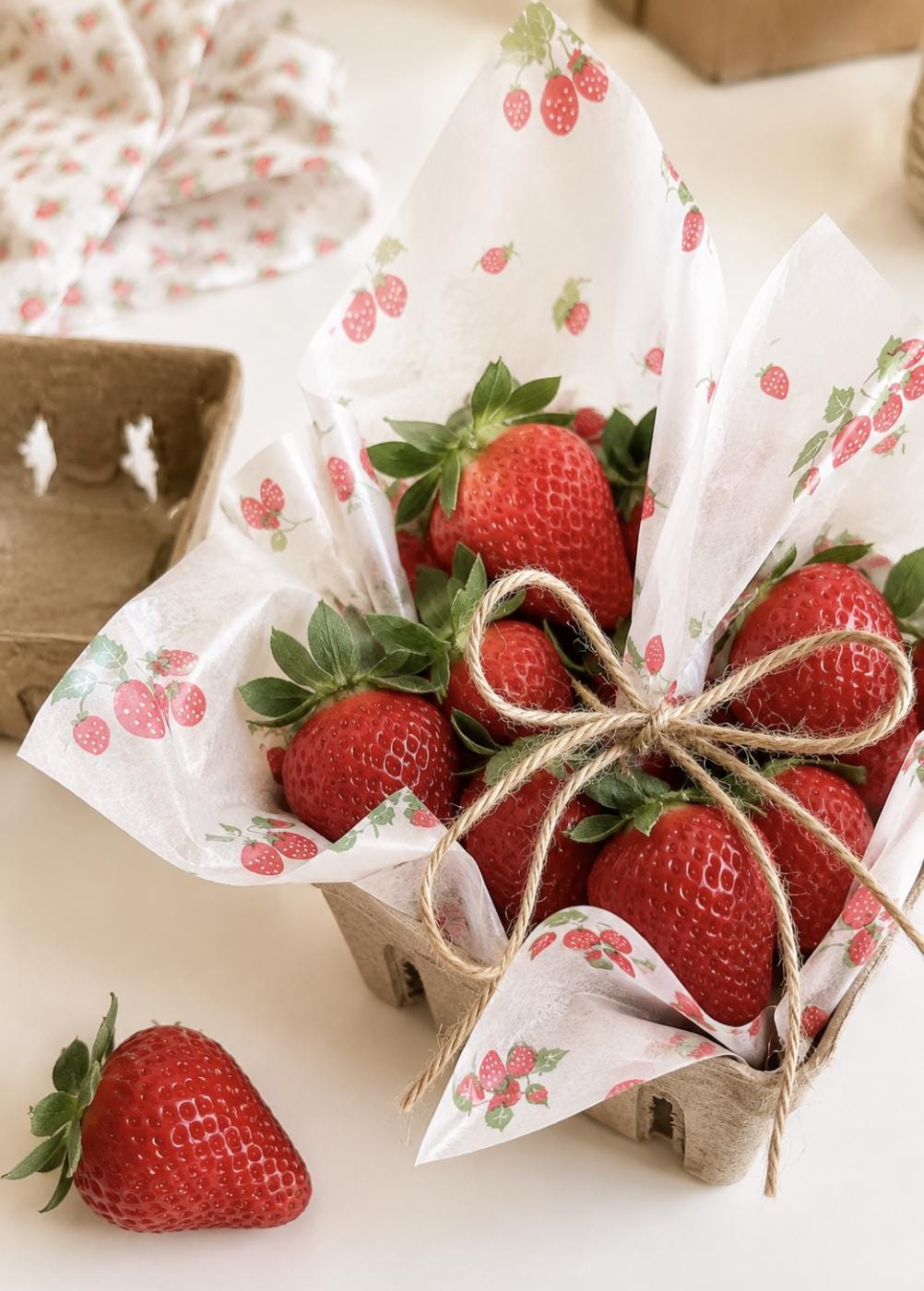 Fruit Berry Basket Favor Boxes with Printed Wax Paper – Farmers Market Picnic Favors for Weddings & Showers