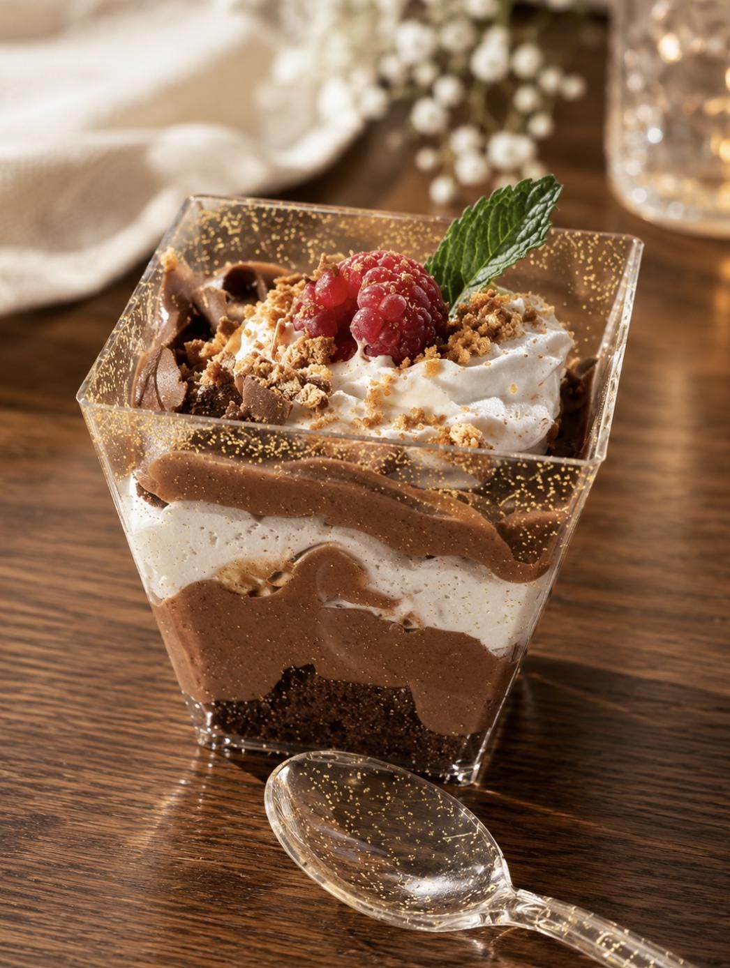 Glitter Dessert Parfait Cups with Mini Spoons – Gold & Silver Mini Dessert Cups