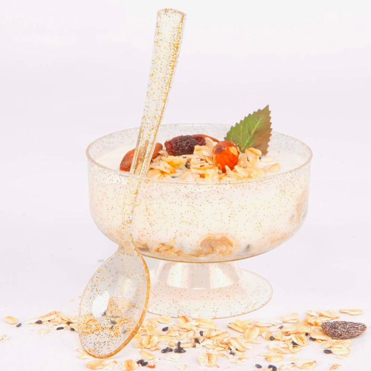 Glitter Dessert Parfait Cups with Mini Spoons – Gold & Silver Mini Dessert Cups