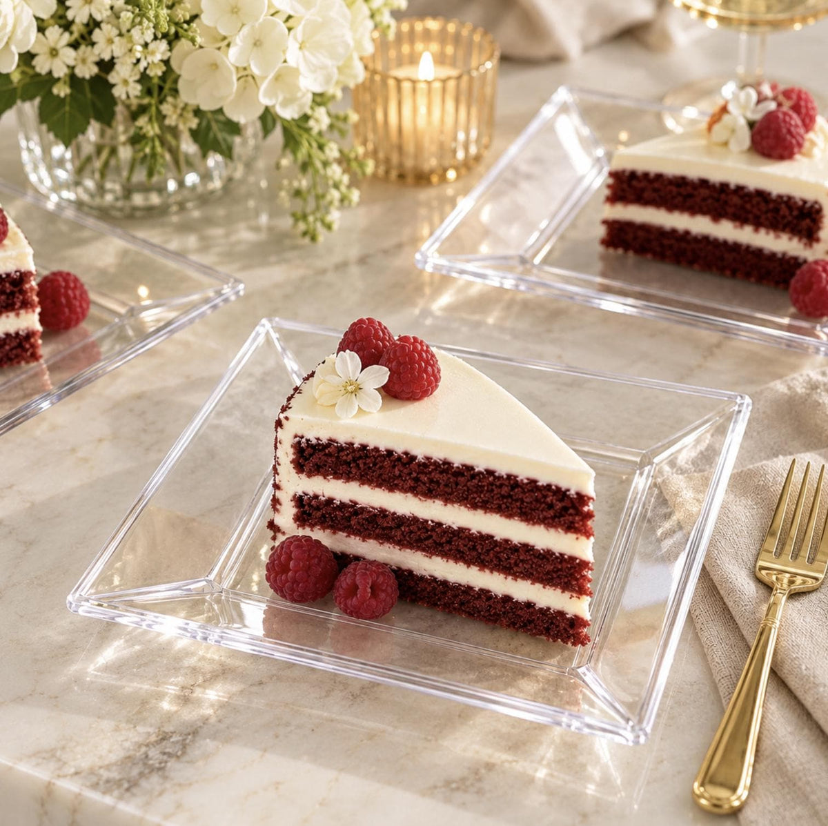 Glossy White Square Dessert Plates – 10 Pack Disposable Party Plates for Events