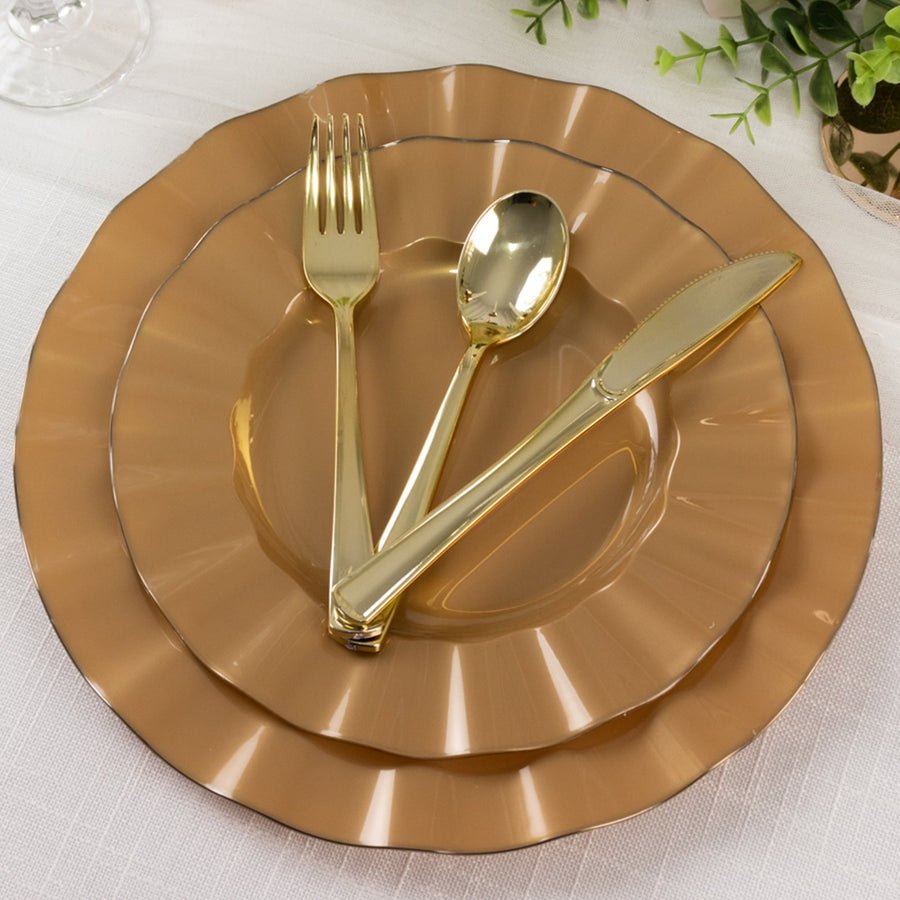 10 - Pack Ruffled Rim Round Plastic Dinner Plates – 9” Elegant Disposable Party Plates for Weddings, Events & Catering - Pretty Party Boxx
