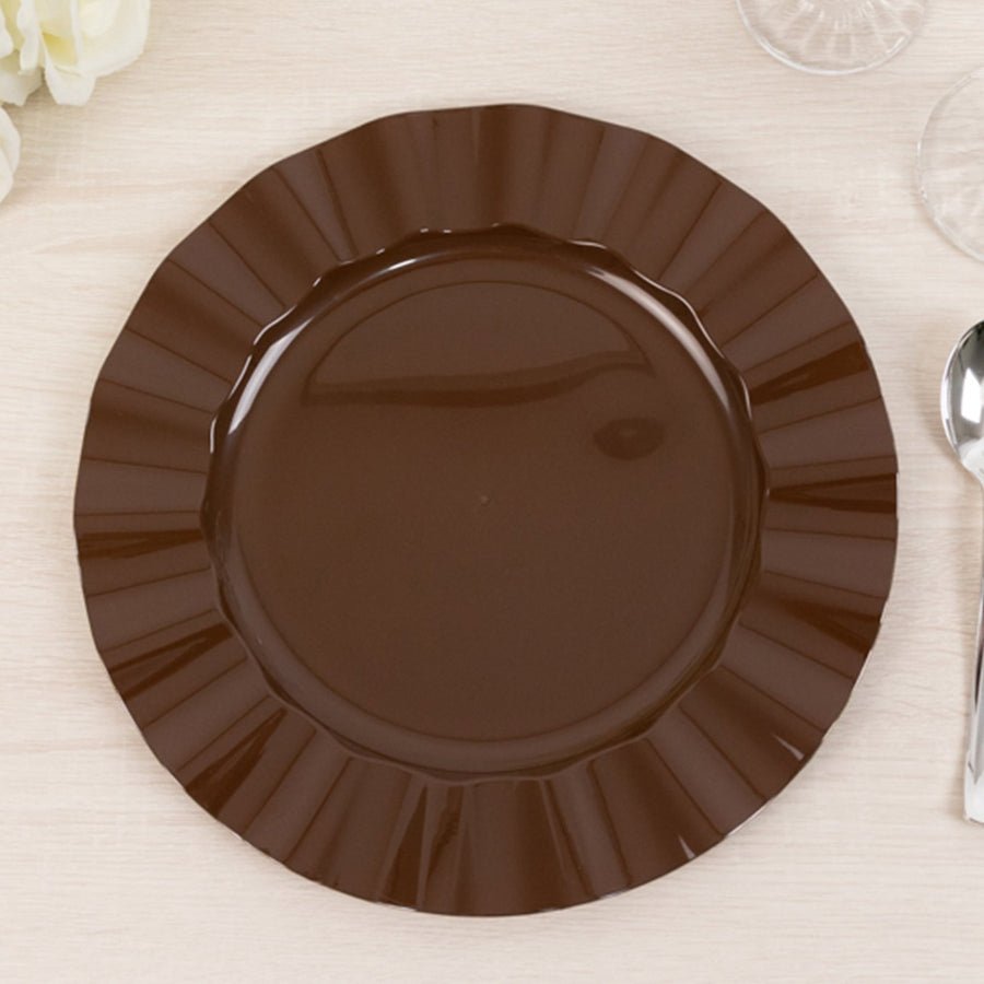 10 - Pack Ruffled Rim Round Plastic Dinner Plates – Elegant Disposable Party Plates for Weddings, Banquets & Events