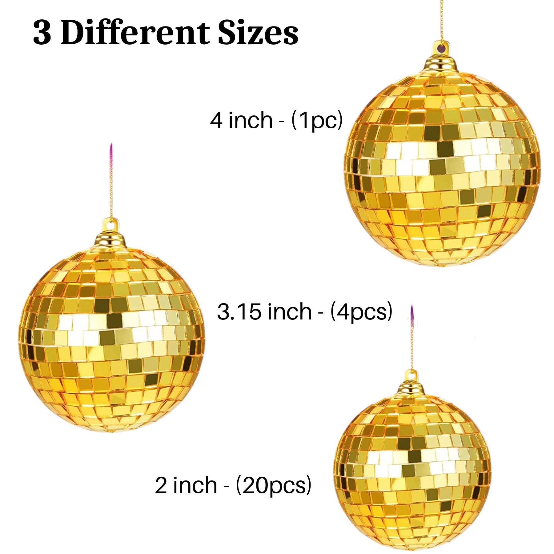Glamorous mini gold disco balls from a 25-pack, ideal for bachelorettes, weddings, or any event needing chic disco party decor.
