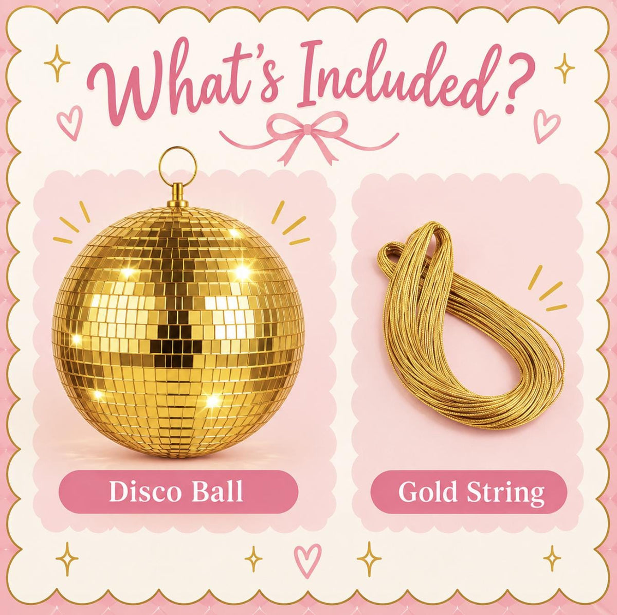 Gold Mirror Disco Balls with Hanging String – Assorted Sizes for Last Disco & Bachelorette Parties