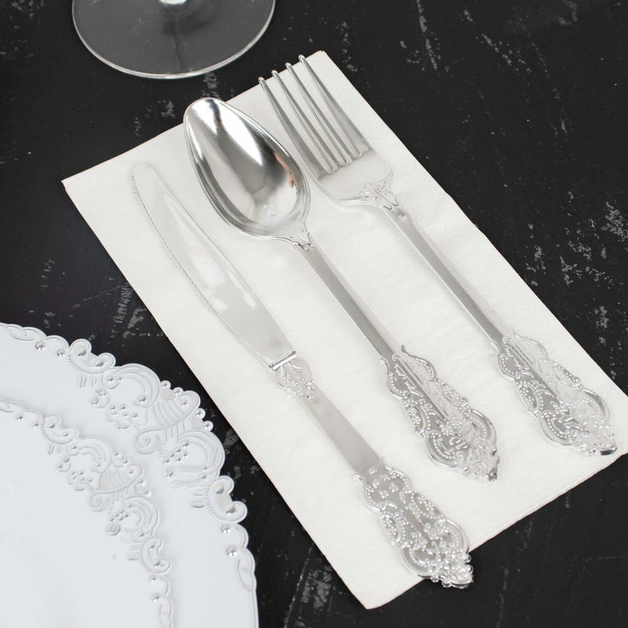 72 - Piece Heavy Duty Plastic Silverware Set – Disposable Cutlery for Weddings, Parties & Events - Pretty Party Boxx