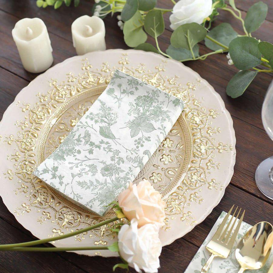 20 - Pack Elegant Paper Dinner Napkins – Peony Flower Print with Gold Edge for Weddings & Events - Pretty Party Boxx