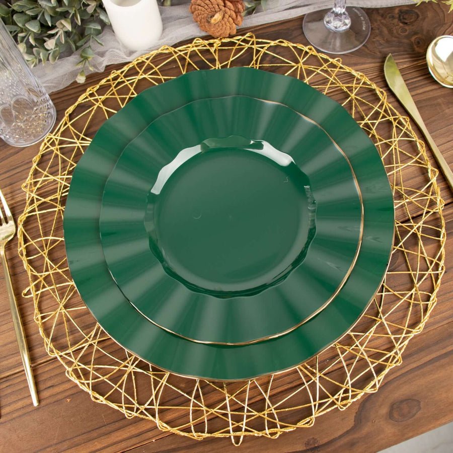 10 - Pack Ruffled Rim Round Plastic Dinner Plates – 9” Elegant Disposable Party Plates for Weddings, Events & Catering - Pretty Party Boxx