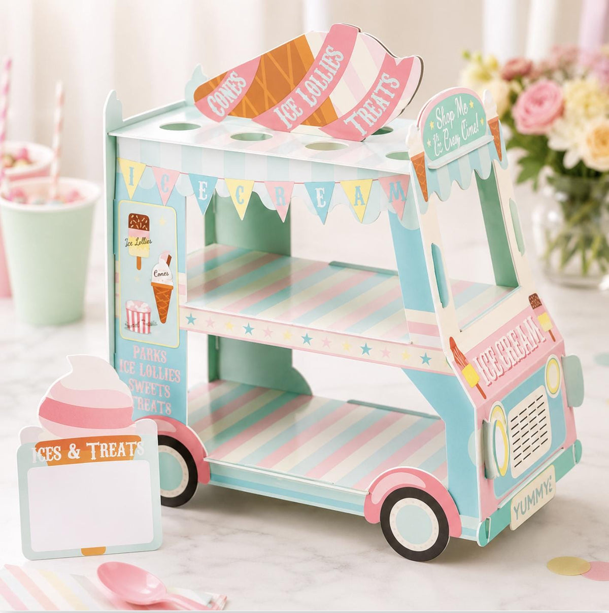 Ice Cream Truck Treat Stand Centerpiece – Pastel Birthday Party Display & Decor