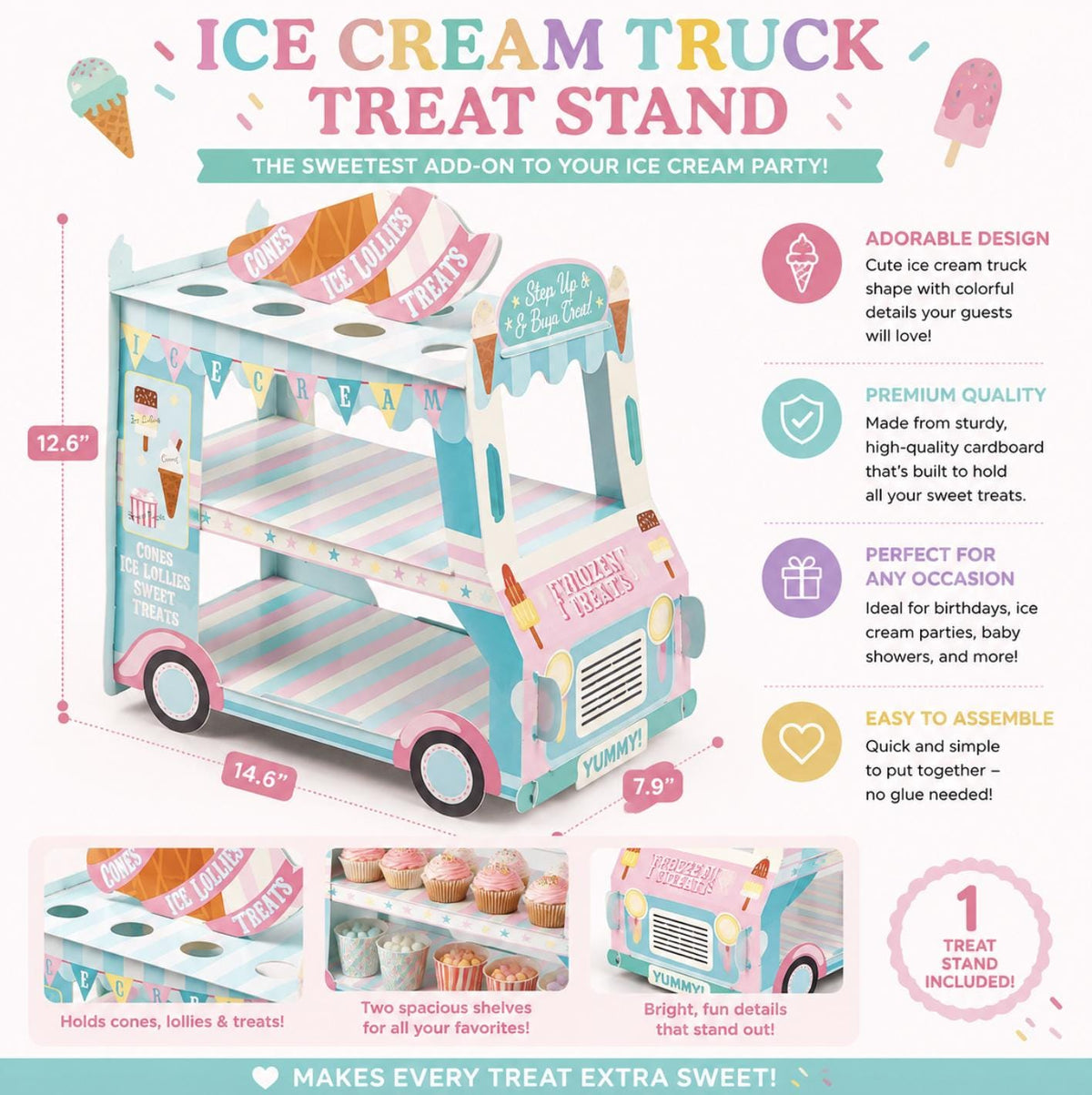 Ice Cream Truck Treat Stand Centerpiece – Pastel Birthday Party Display & Decor