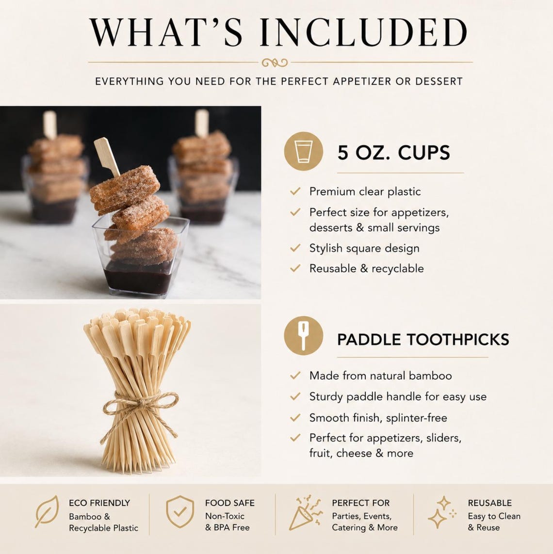 Acrylic Dessert & Appetizer Cups with Paddle Toothpicks – Reusable Mini Serving Cups for Elegant Events - Pretty Party Boxx