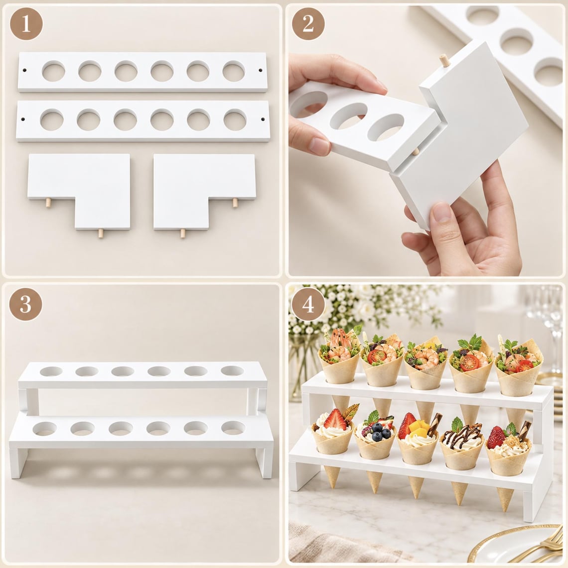 White plastic dinner plate with an elegant gold rim. 10 inch disposable tableware for events.