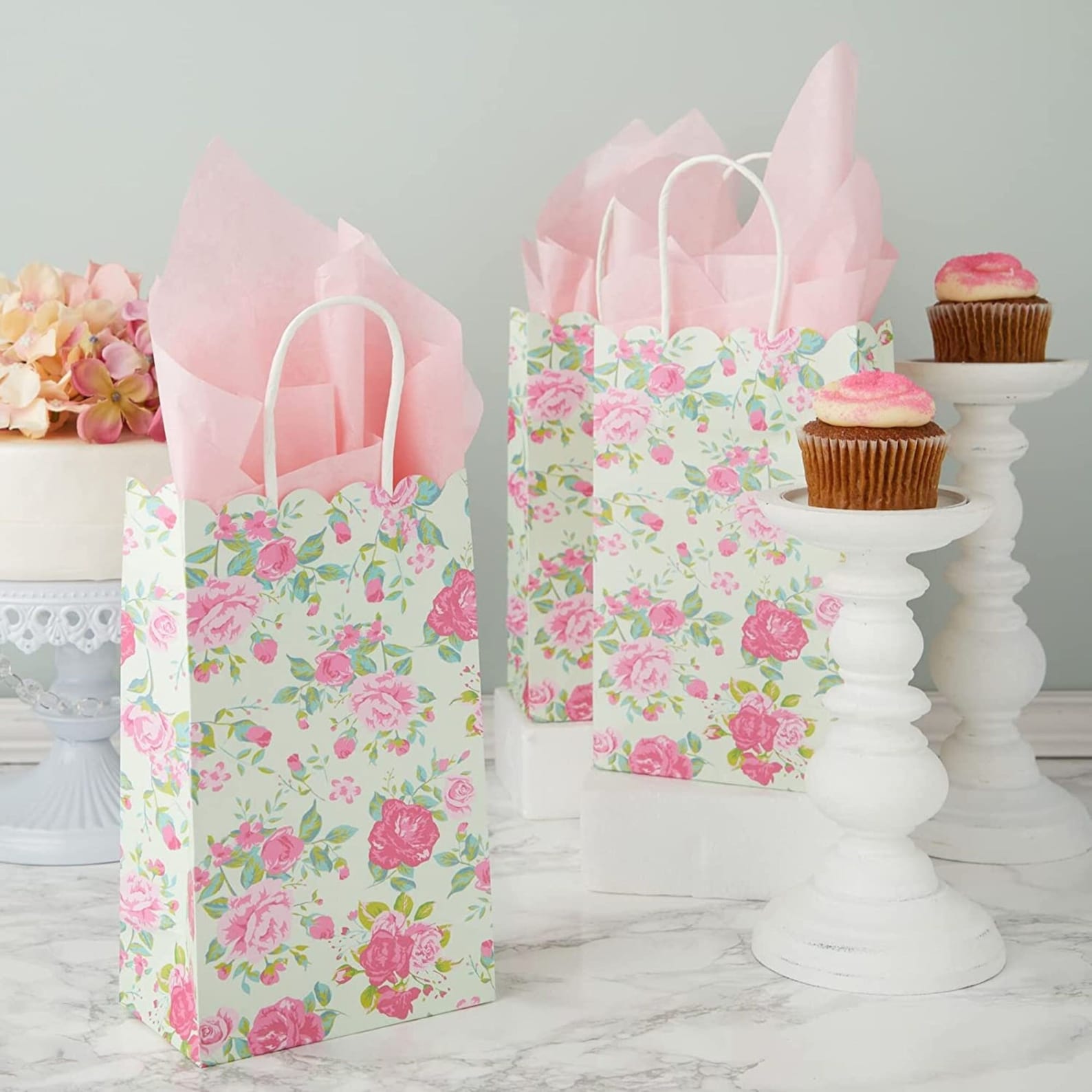 Floral Favor Treat Bags – Set of 12 Elegant Paper Gift Bags for Weddings, Showers & Parties - Pretty Party Boxx