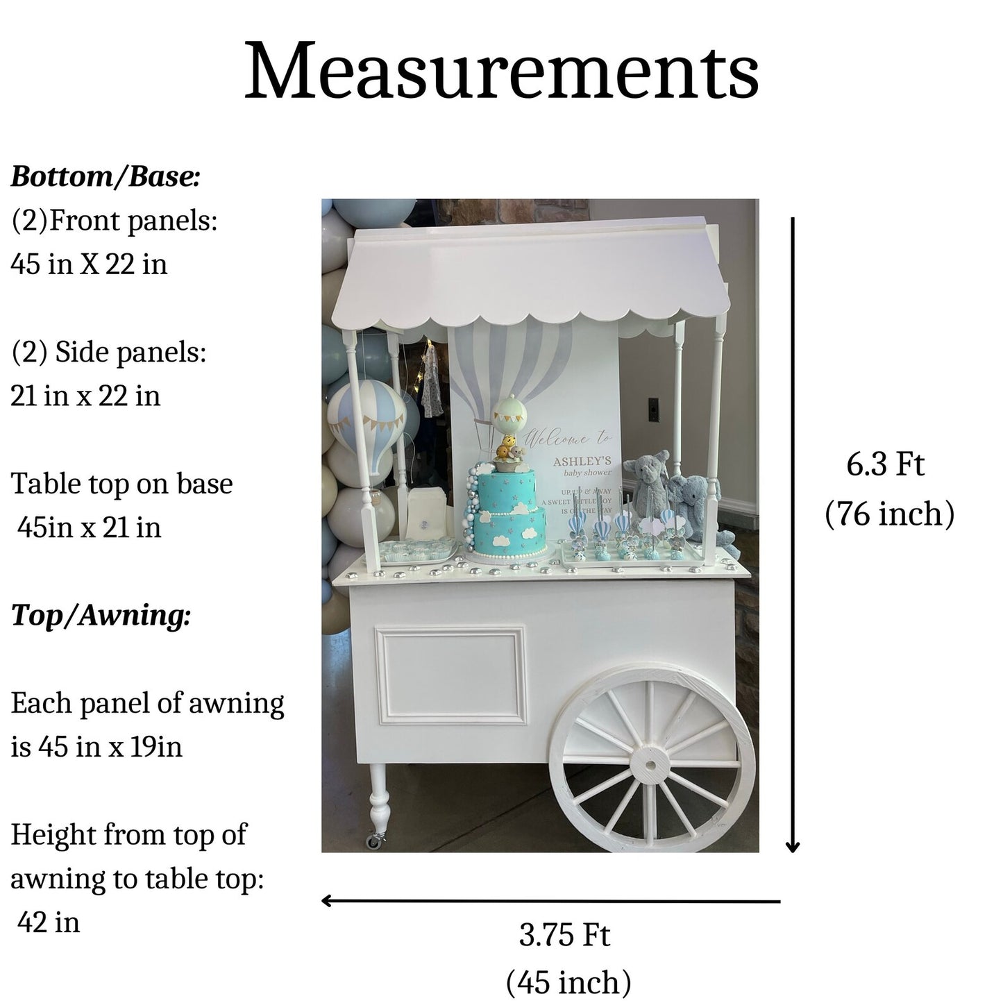 White Candy Cart Flower Dessert Cart for Rent