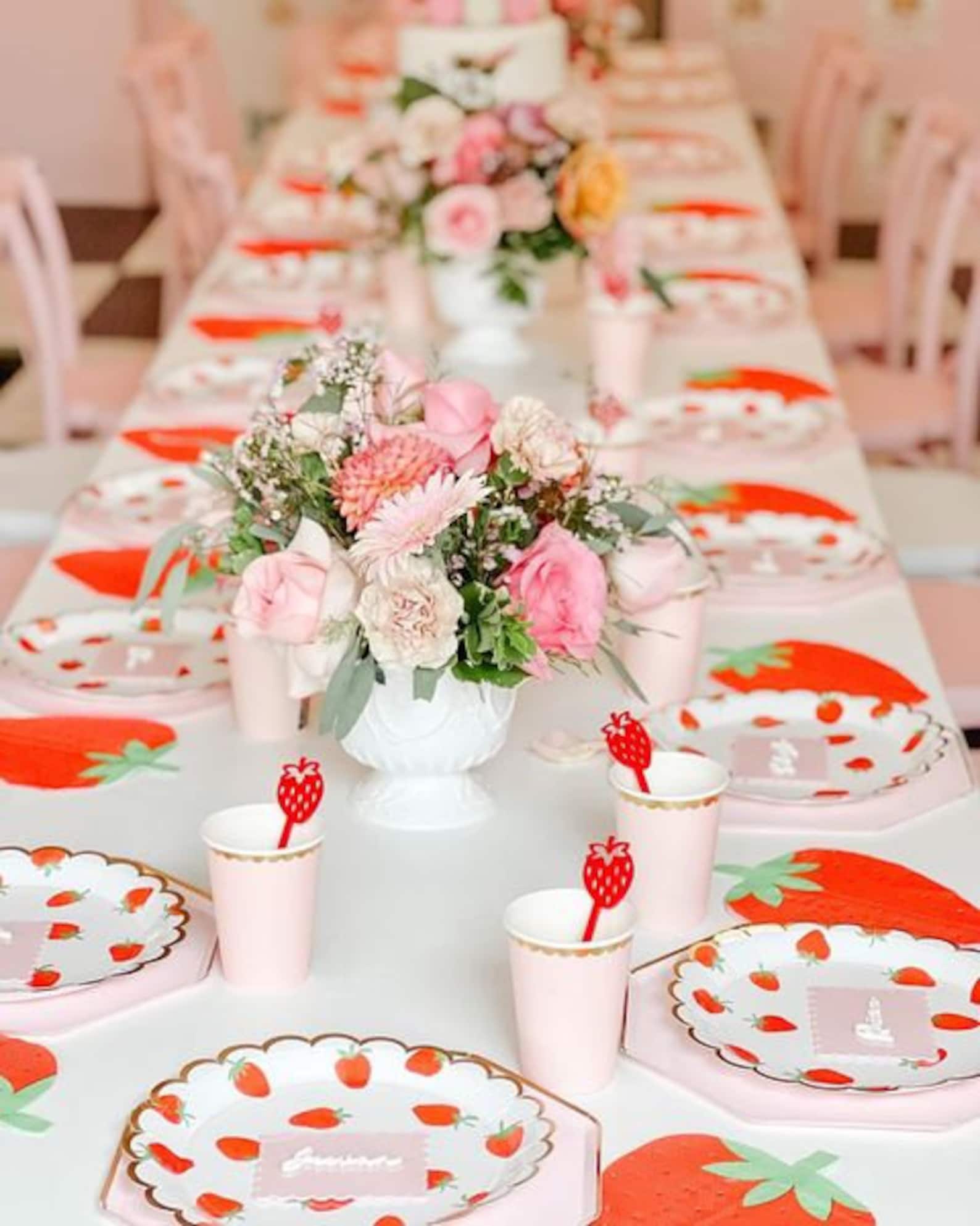 Strawberry Shortcake Party Tableware Set – 20 - Piece Disposable Plates, Cups & Napkins for Kids’ Birthdays - Pretty Party Boxx