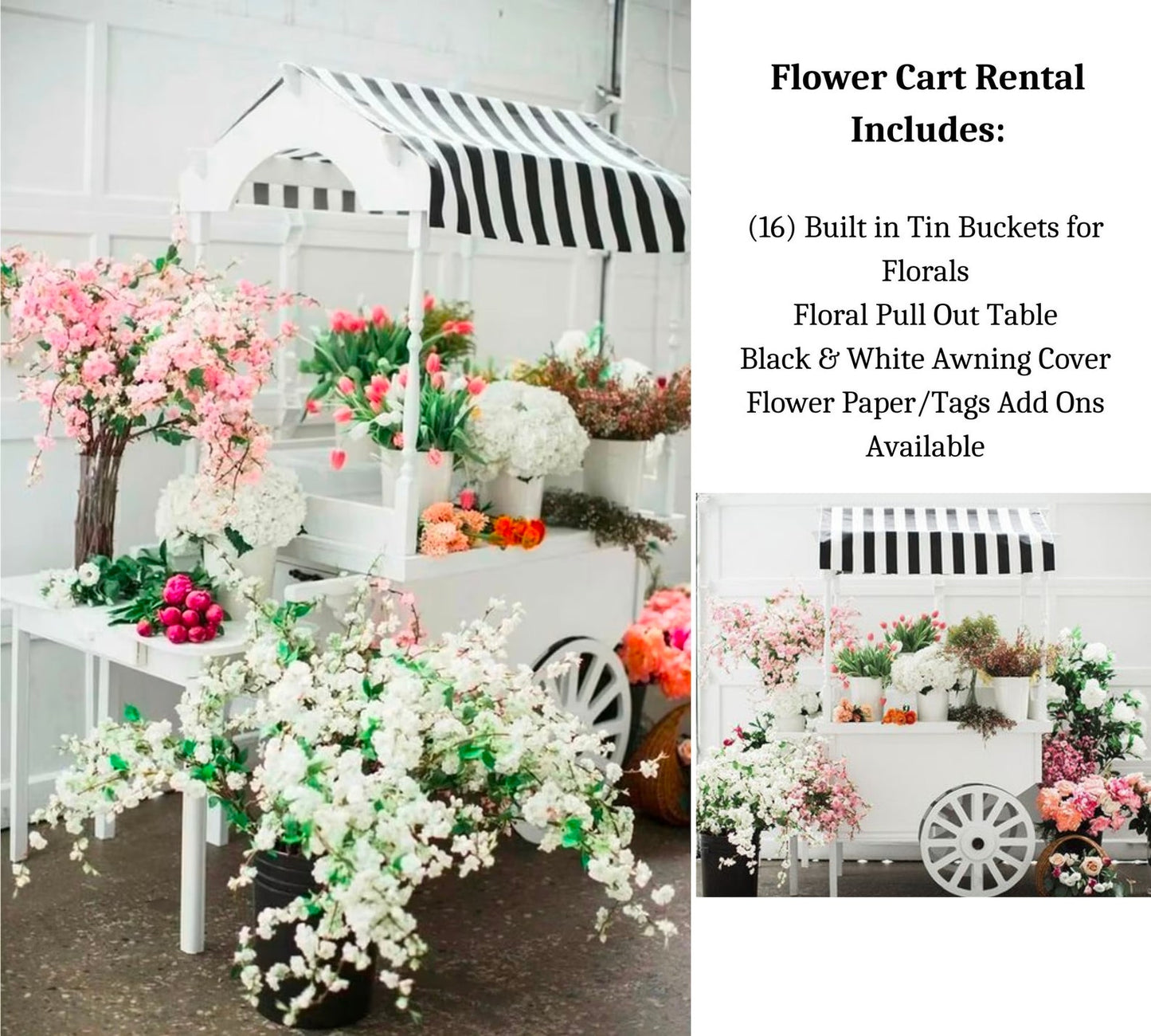 White Candy Cart Flower Dessert Cart for Rent