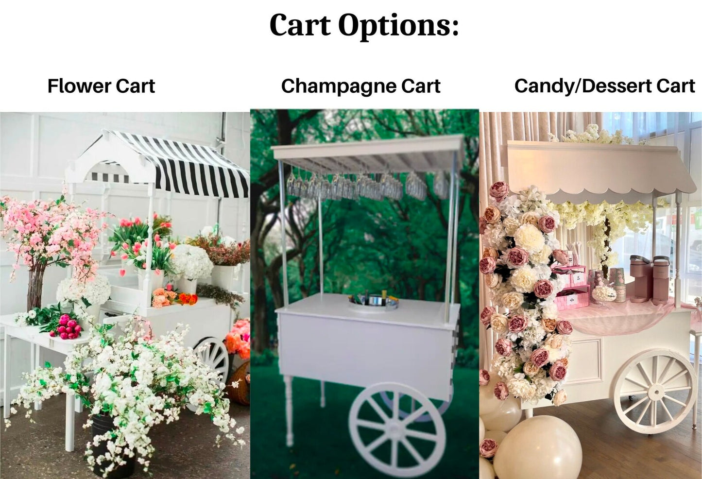 White Candy Cart Flower Dessert Cart for Rent