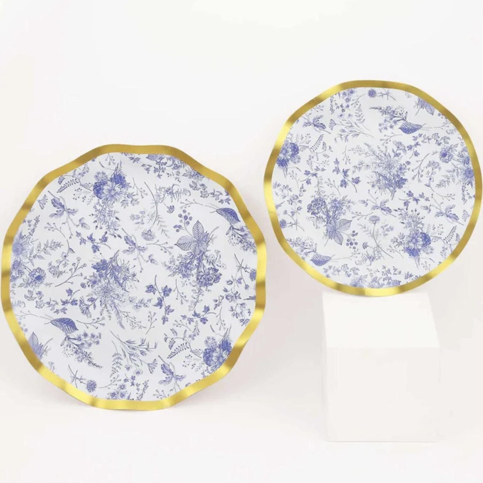 Elegant Toile Floral Scalloped Paper Party Plates – Set of 25 Disposable Plates in 7" & 10" Sizes - Pretty Party Boxx