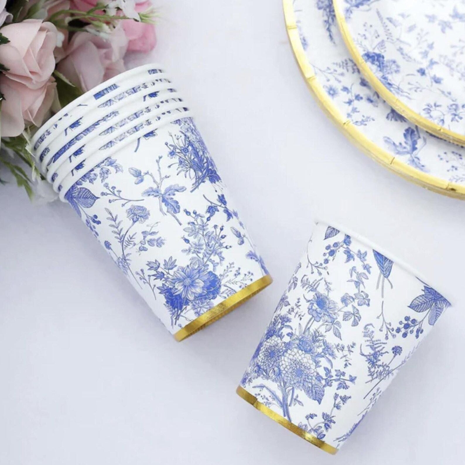 Floral Paper Party Cups – Set of 12 Disposable Drinkware for Events, Brunches & Showers - Pretty Party Boxx