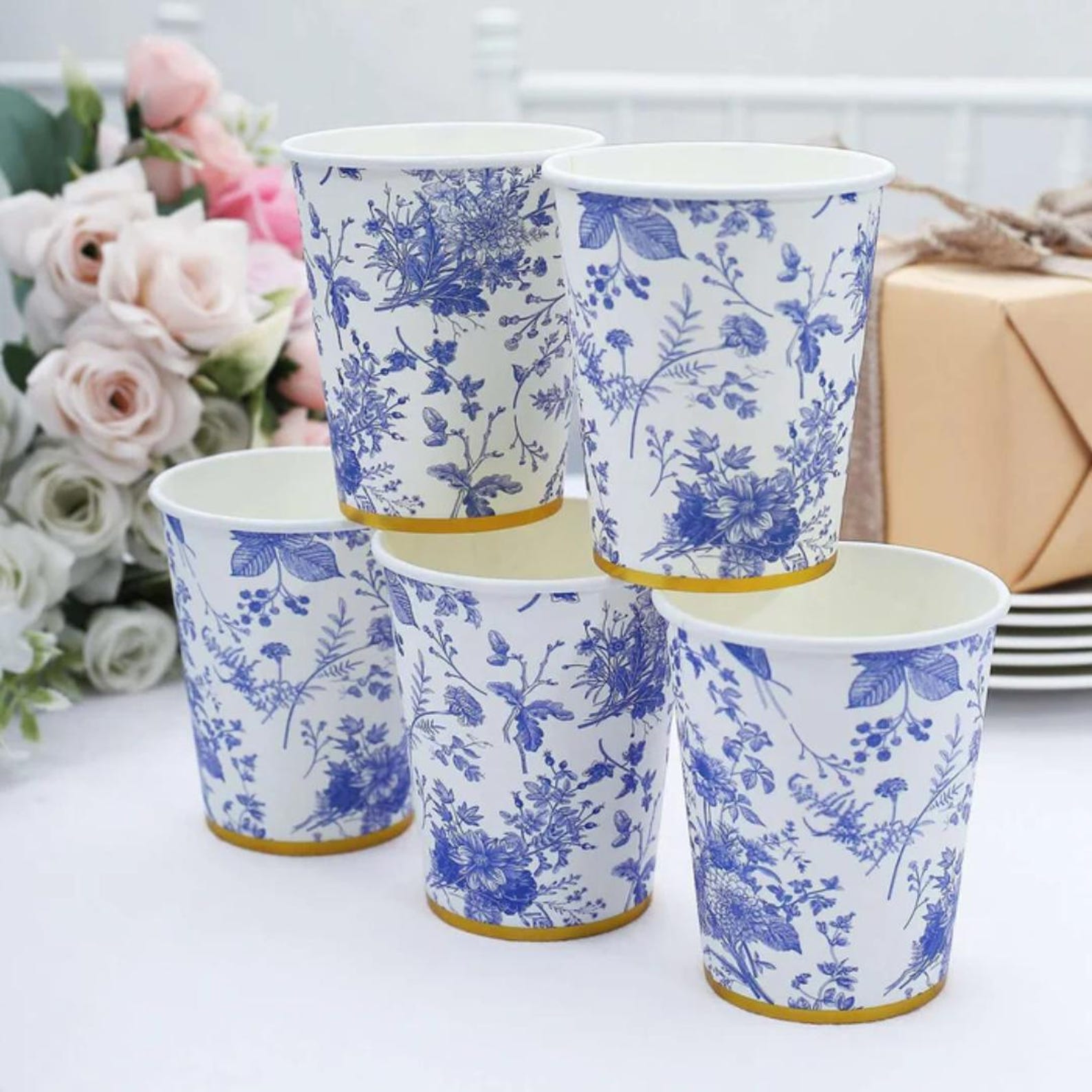 Floral Paper Party Cups – Set of 12 Disposable Drinkware for Events, Brunches & Showers - Pretty Party Boxx