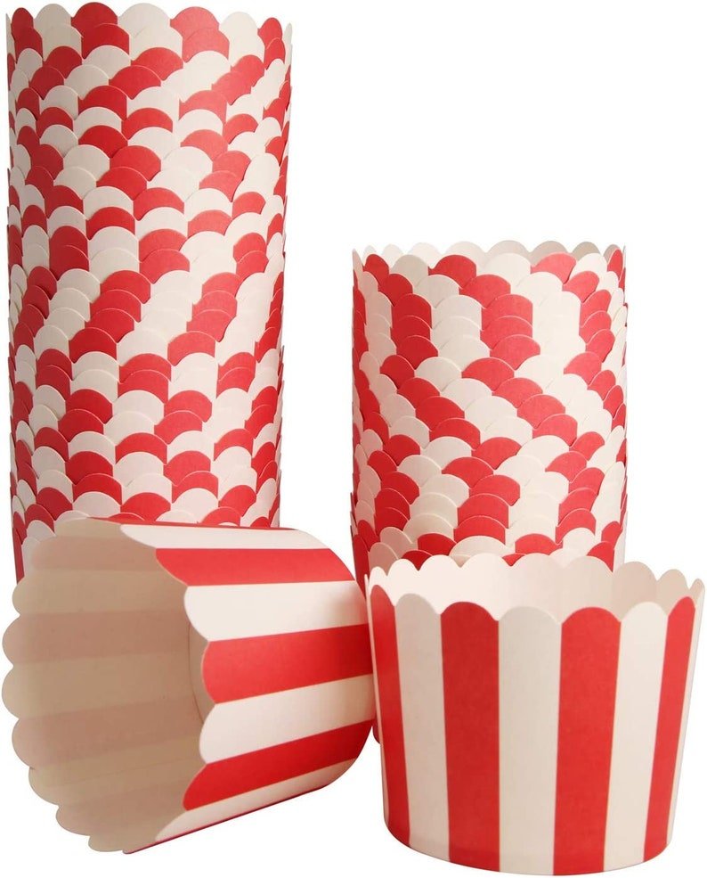 Striped Charcuterie Popcorn Favor Cups – Elegant Party & Dessert Display Cups for Weddings, Buffets & Catered Events - Pretty Party Boxx