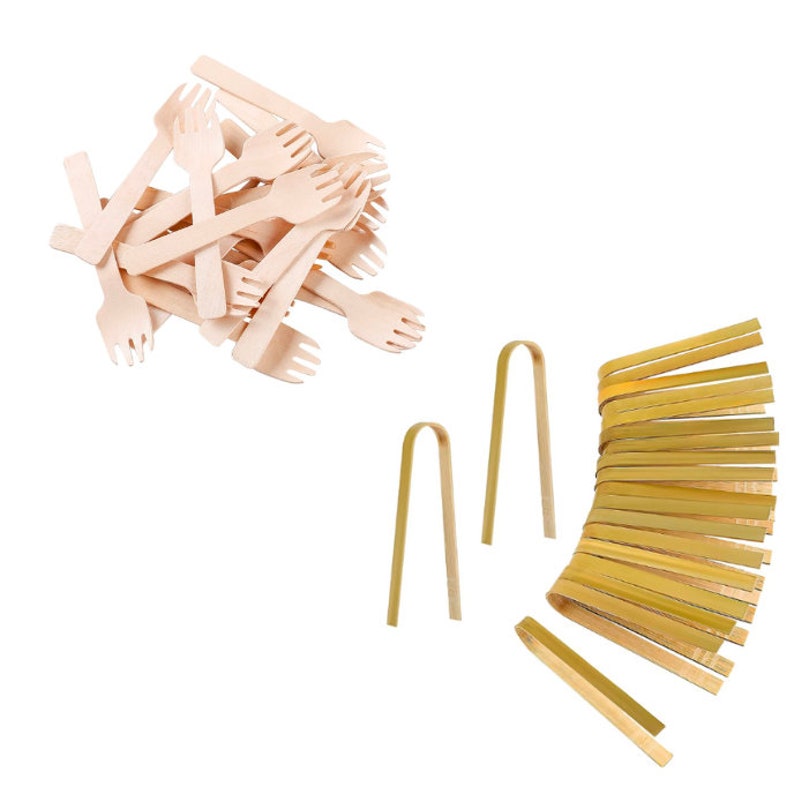 Square Charcuterie Box w/Mini Forks, Tongs or Toothpicks Set