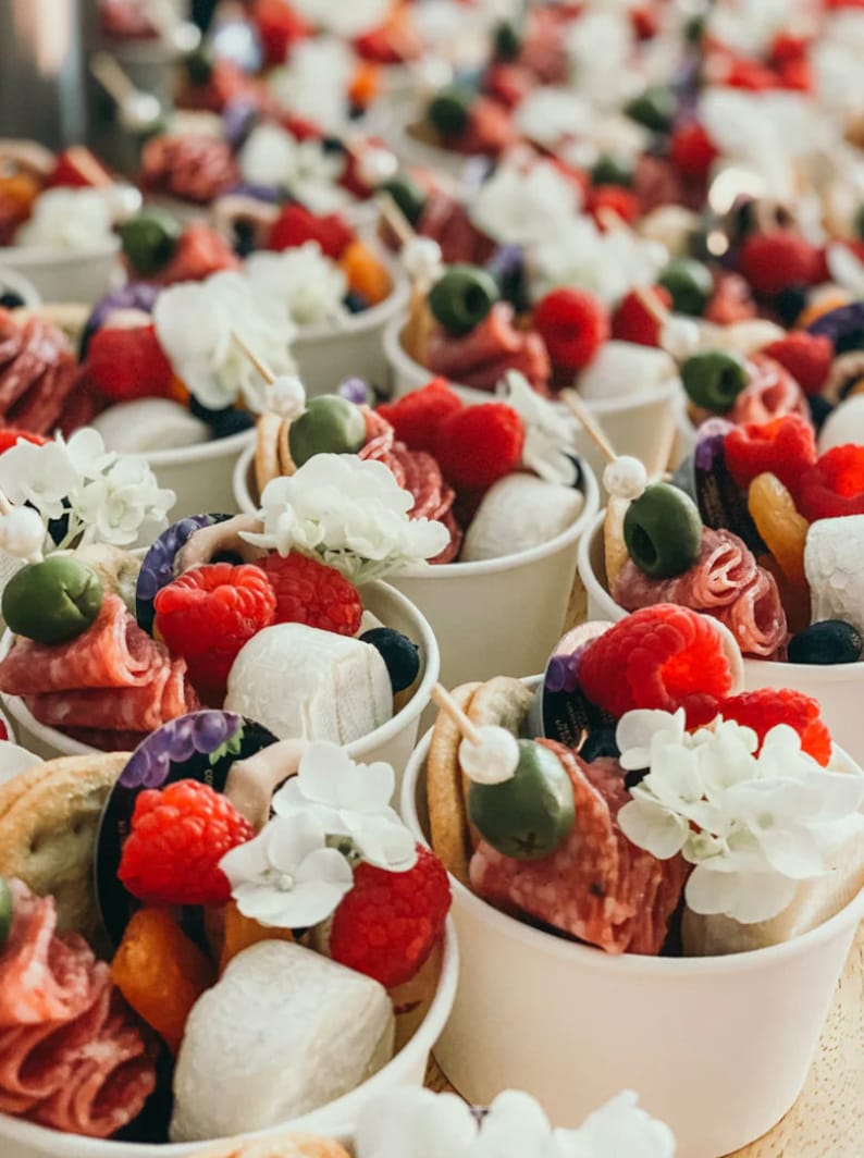Charcuterie Favor Cups with Toothpicks Set – Elegant Snack Cups for Events, Parties & Weddings - Pretty Party Boxx