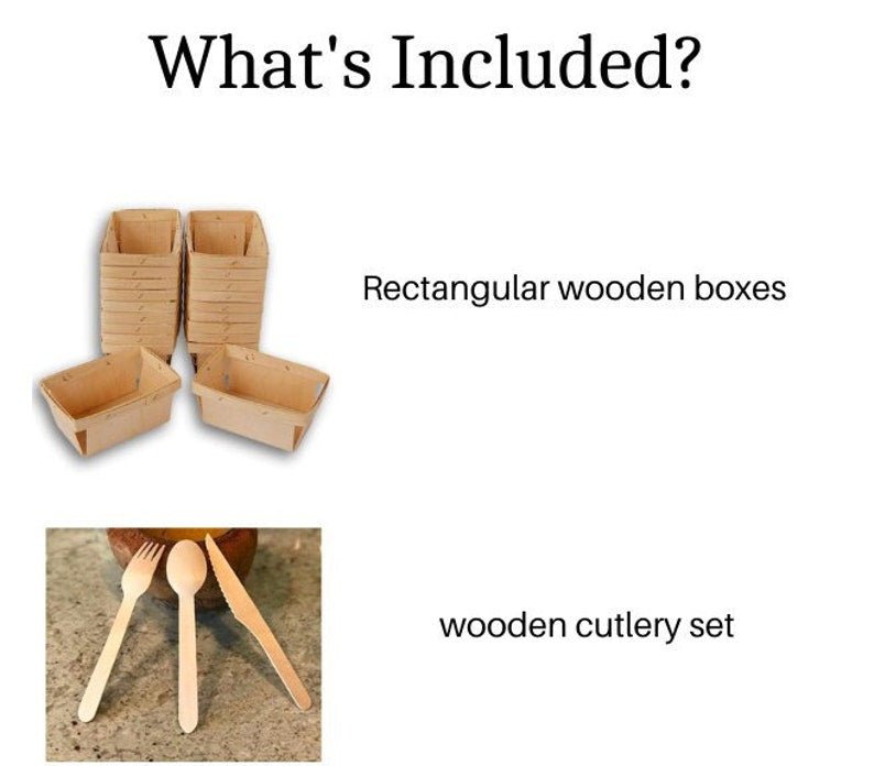 Wooden Food Favor Box with Wooden Forks – Eco - Friendly Charcuterie & Dessert Boxes for Weddings, Parties & Catering - Pretty Party Boxx