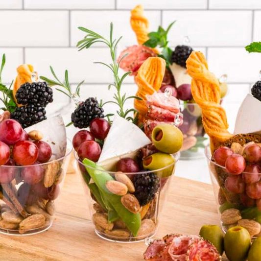 Acrylic Charcuterie Cups with Fancy Toothpicks – Reusable Appetizer & Dessert Serving Set for Weddings, Parties & Events - Pretty Party Boxx