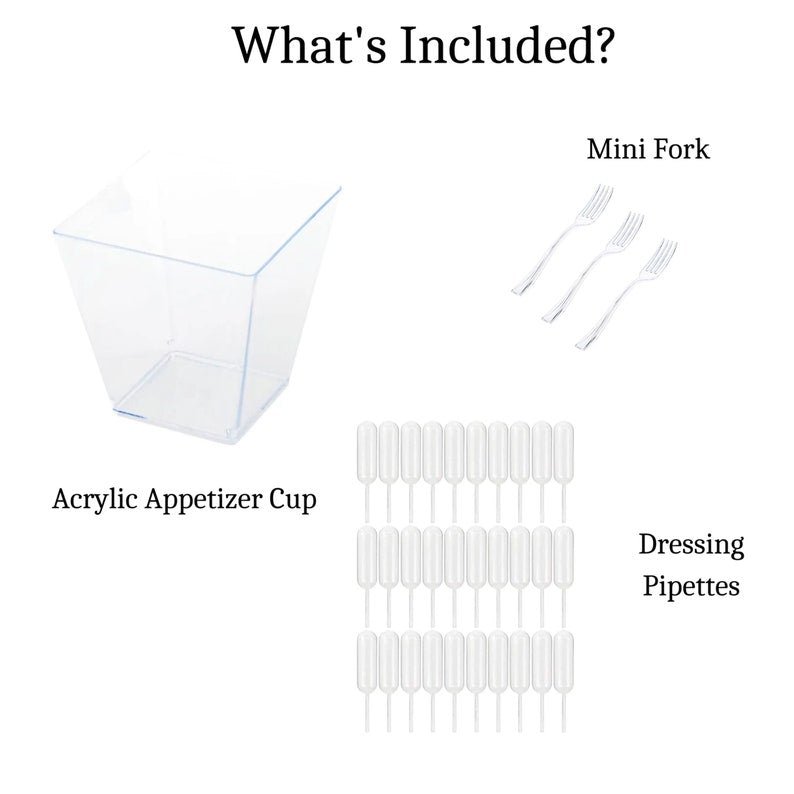 Acrylic Appetizer Cups with Dressing Pipettes & Mini Forks - Set of 20 - Pretty Party Boxx