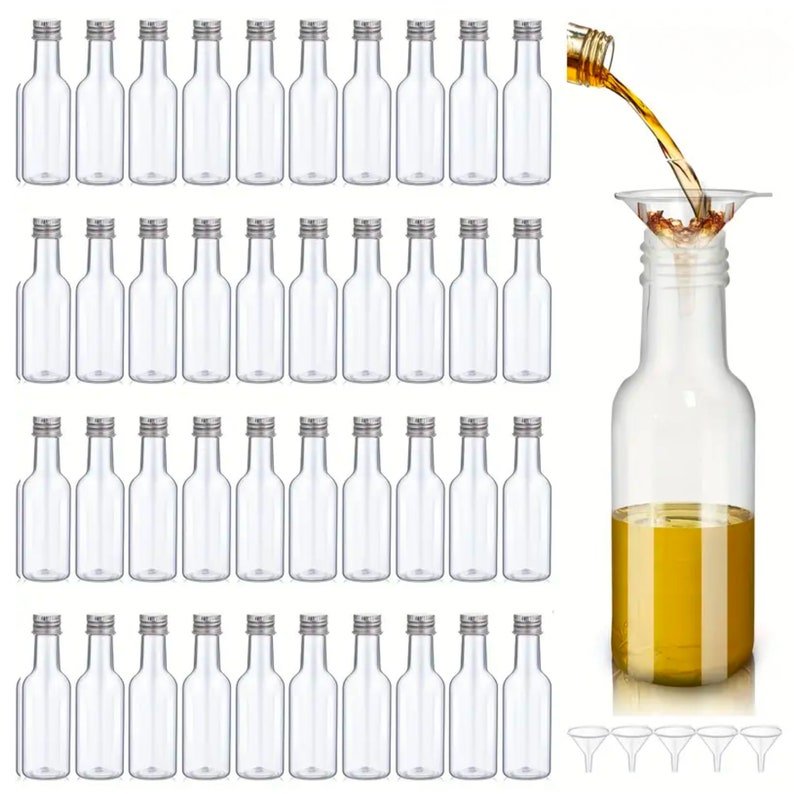 Mini Plastic Liquor or Salad Dressing Bottles – Set of 20 Reusable Containers for Parties, Catering & Events - Pretty Party Boxx