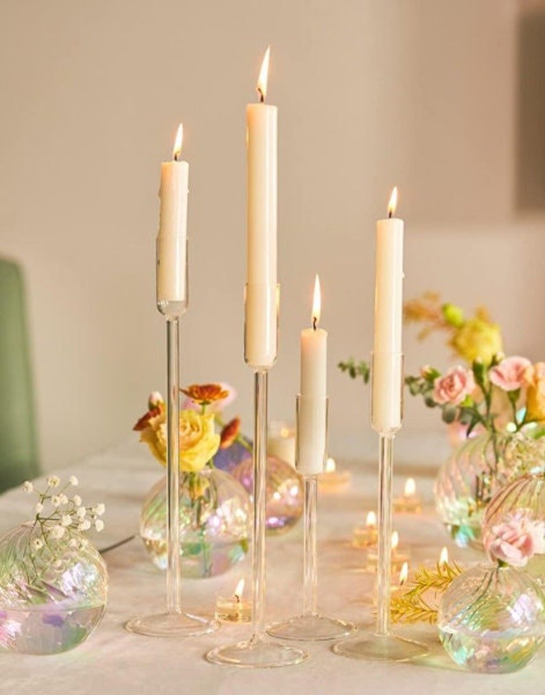 Clear Glass Candle Holders for Candlesticks – Elegant Taper Holders for Weddings, Dinner Parties & Home Décor - Pretty Party Boxx