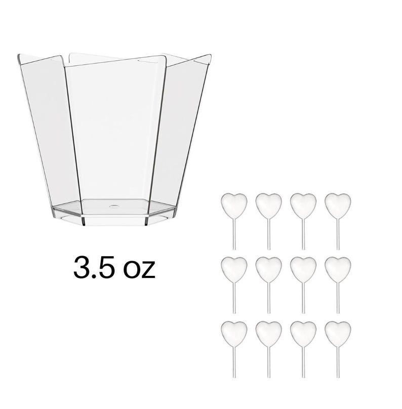 Acrylic Appetizer Cups w/Heart Shaped Pipettes & Mini Forks Set