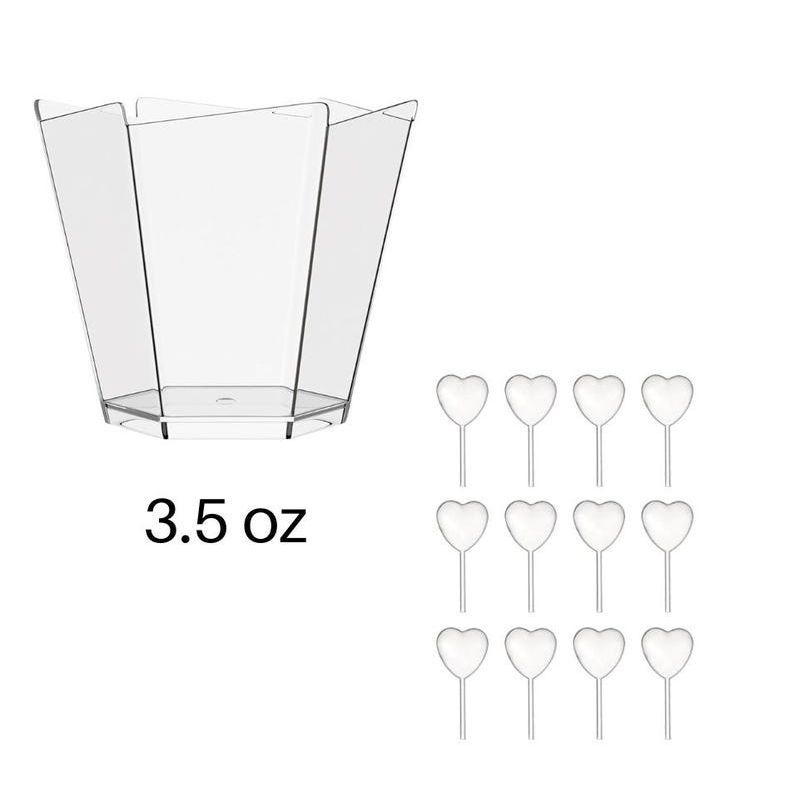 Acrylic Appetizer Cups with Heart - Shaped Pipettes & Mini Forks – 20 - Piece Set for Weddings & Events - Pretty Party Boxx