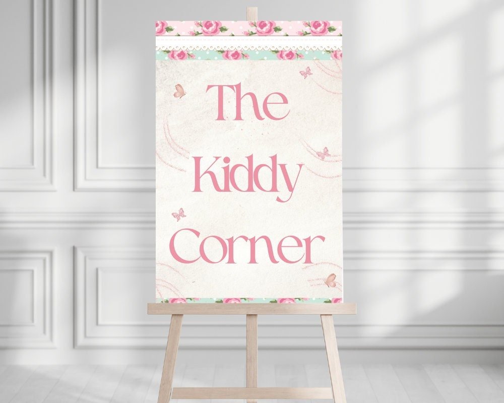 Floral Birthday Kiddie Corner Sign – Editable Canva Template (Instant Download) - Pretty Party Boxx