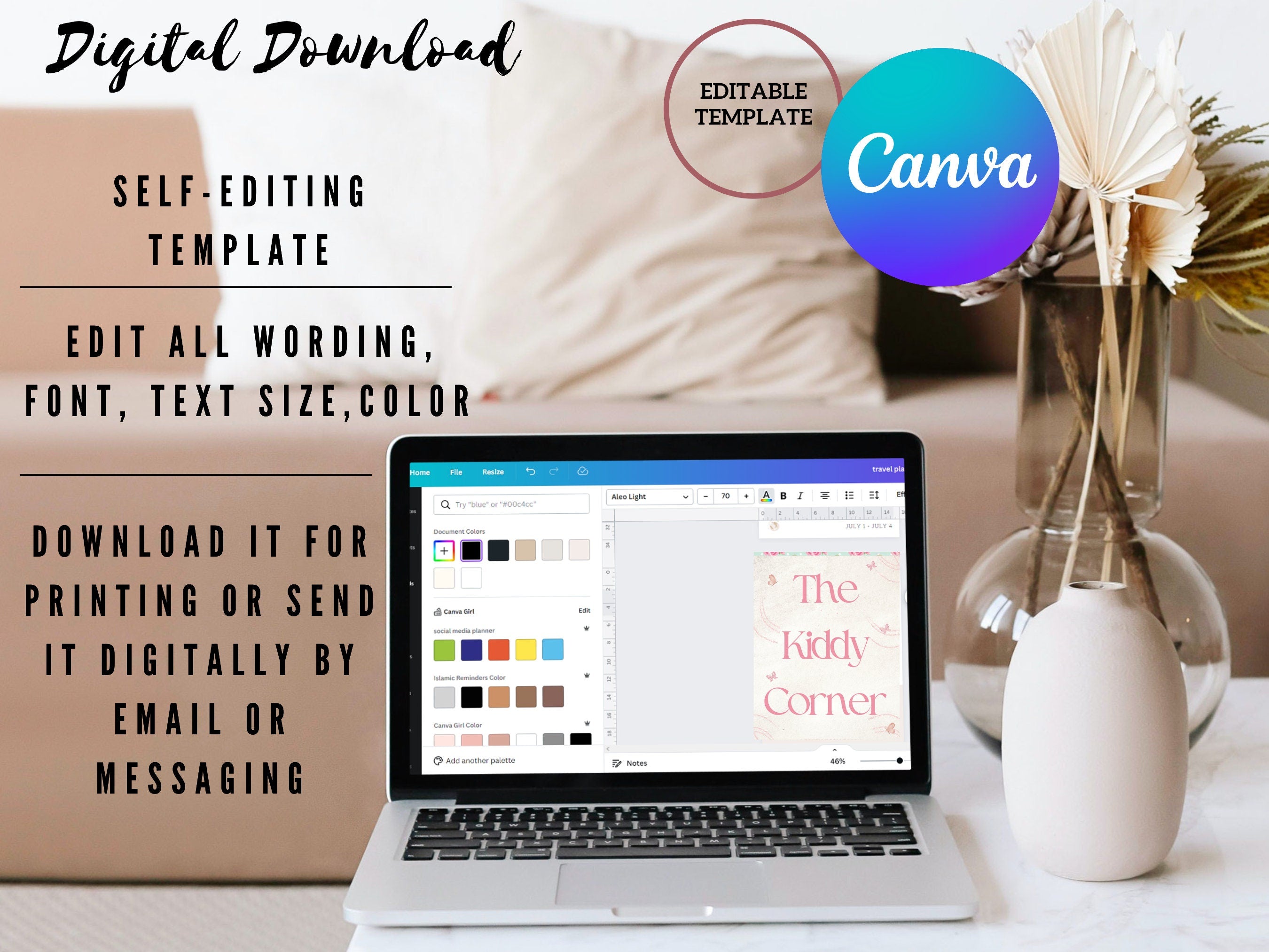 Floral Birthday Kiddie Corner Sign – Editable Canva Template (Instant Download) - Pretty Party Boxx