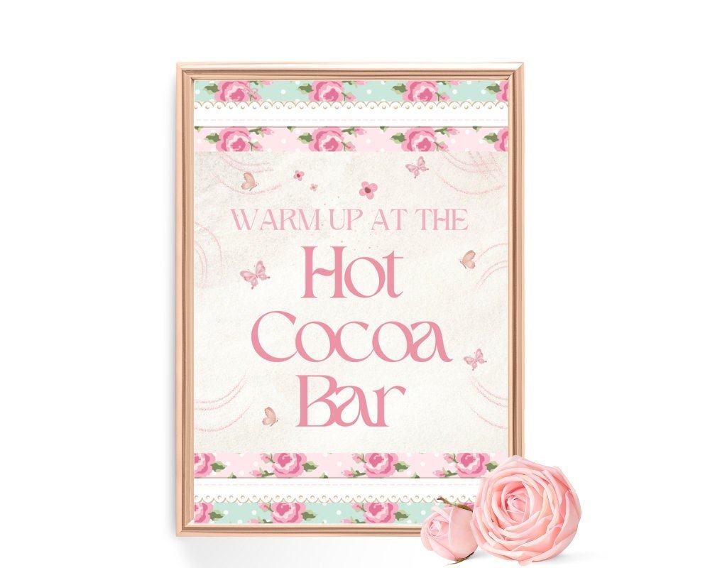 Floral Birthday Hot Cocoa Bar Sign – Editable Printable Template for Birthdays, Showers & Special Events - Pretty Party Boxx