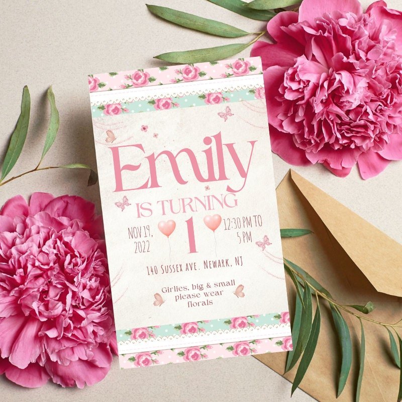 Floral Birthday Invitation – Printable Baby Birthday Template | Editable Canva Design Instant Download - Pretty Party Boxx