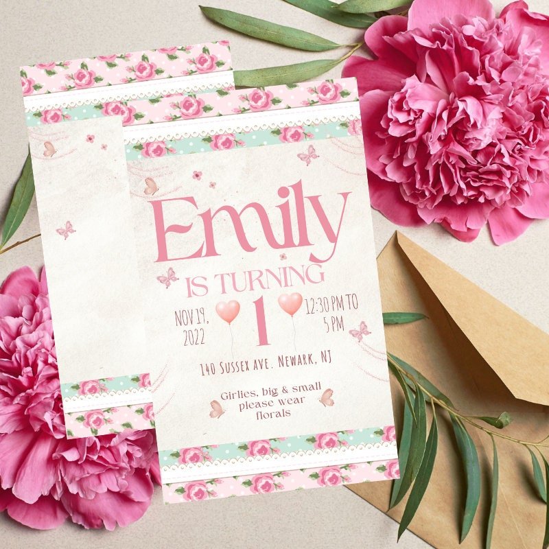 Floral Birthday Invitation – Printable Baby Birthday Template | Editable Canva Design Instant Download - Pretty Party Boxx