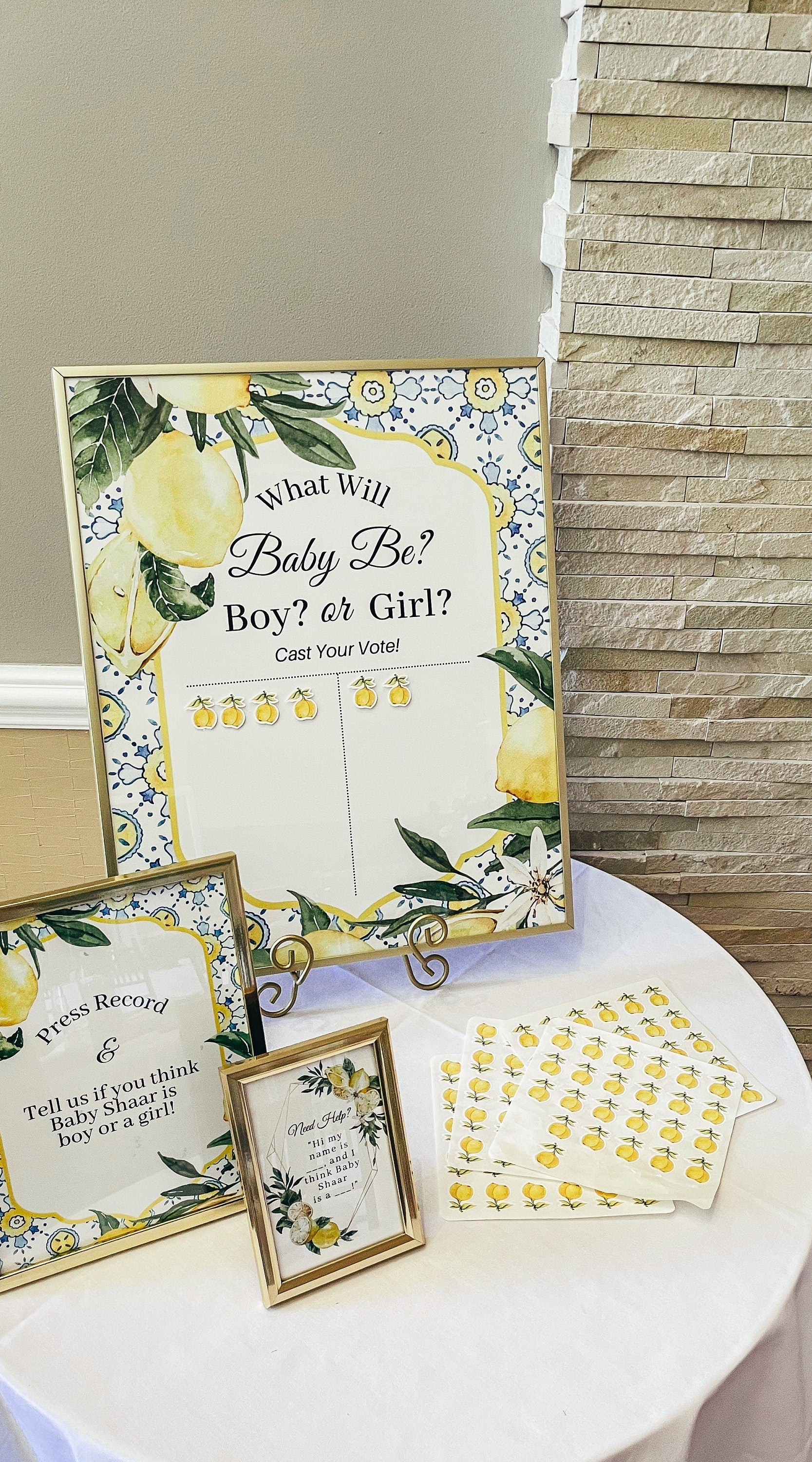 Lemon Italian Themed Press Record Guessing Sign – Editable Baby Shower & Bridal Shower Printable (Instant Download) - Pretty Party Boxx