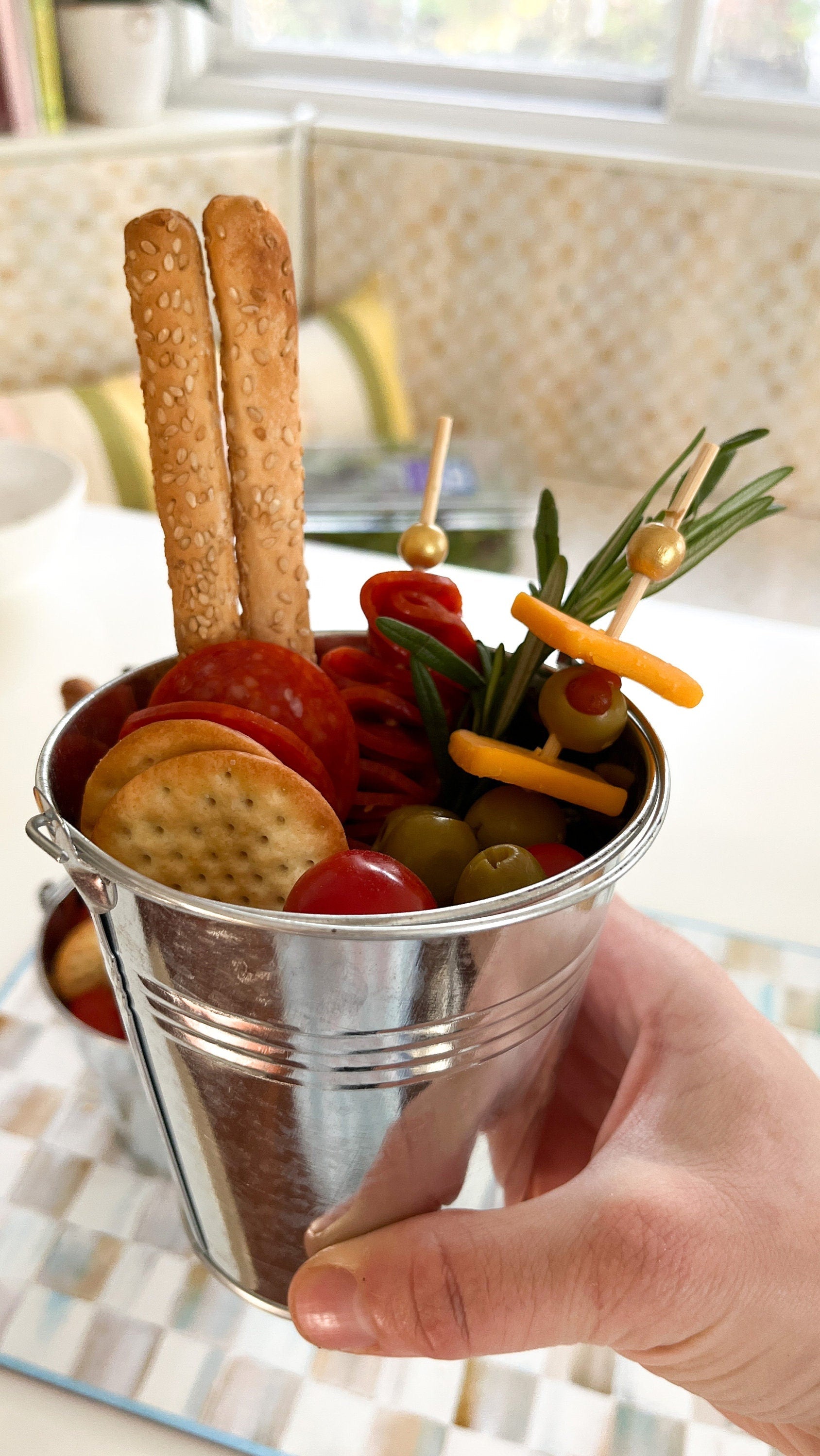 Tin Buckets with Toothpicks Appetizer Charcuterie Set – Rustic Serving Containers for Grazing Tables & Wedding Buffets - Pretty Party Boxx